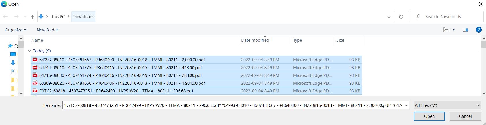 Image showing a user who has selected multiple files